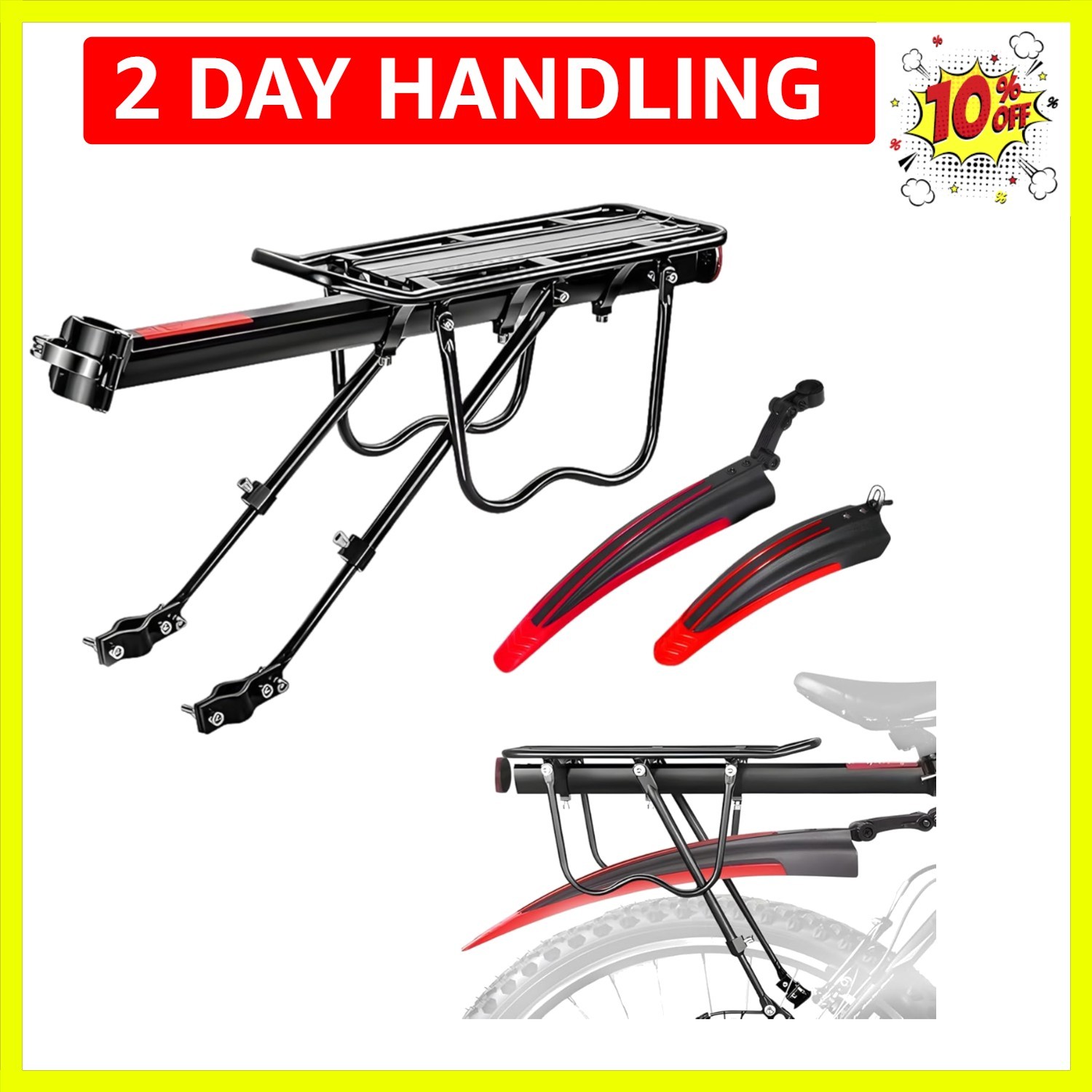Bike Rear Rack with Bike Fenders,Quick Release Aluminum Alloy Bike Carrier wi...