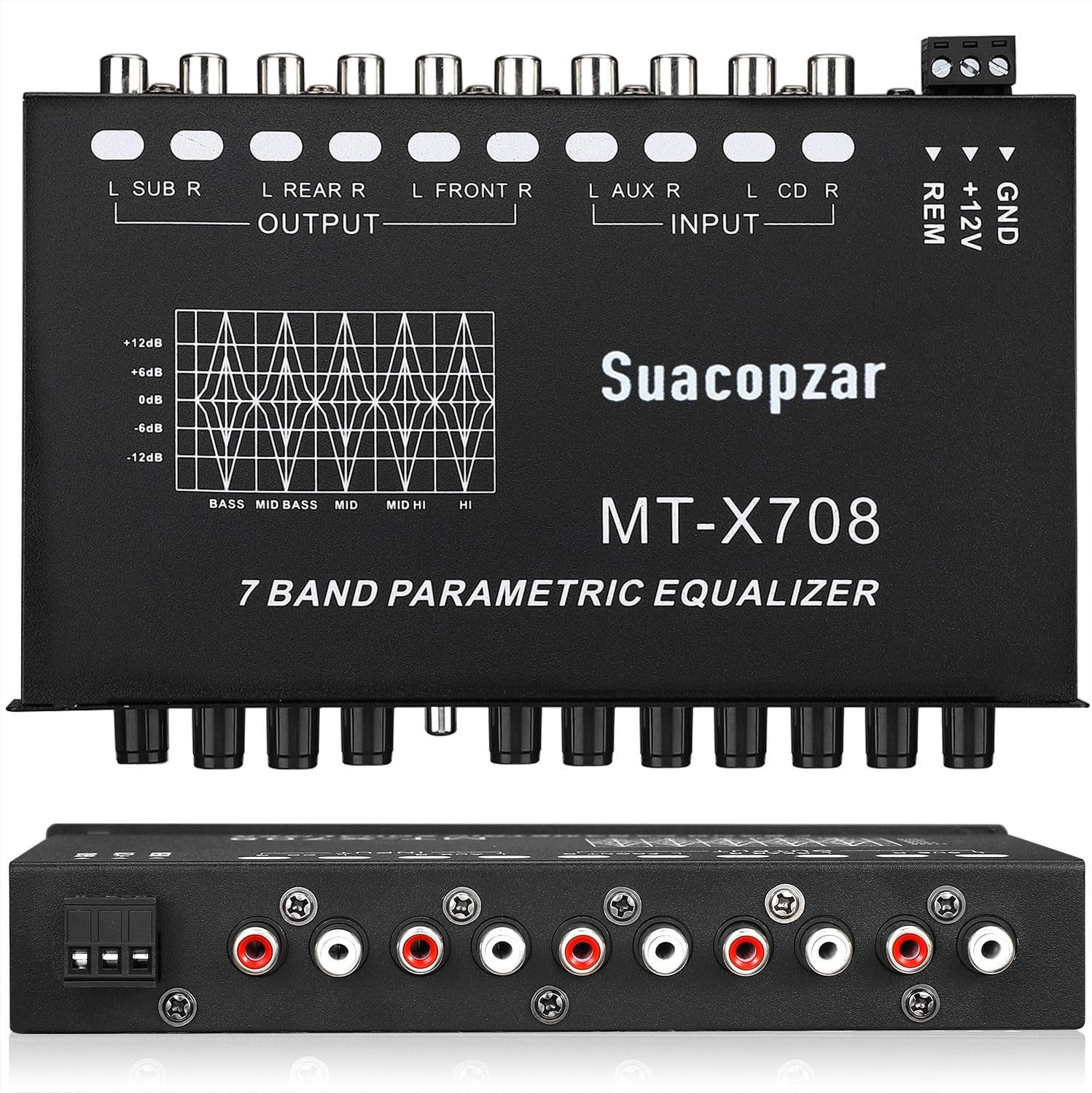 7 Band Car Audio Equalizer 12V EQ w/ AUX CD Input Subwoofer RCA Output