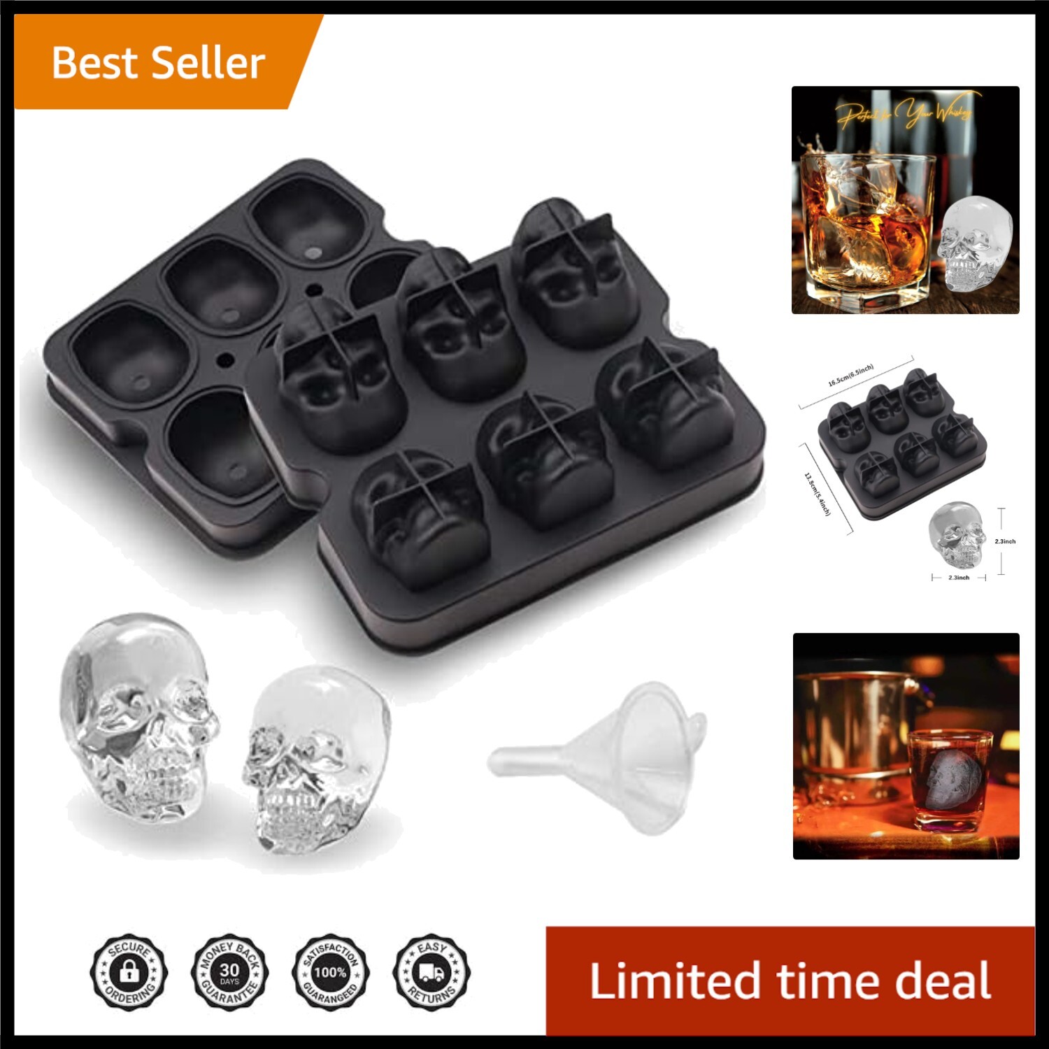 Large 2.3in Skull Ice Molds - Create Chilling & Creative Cocktail Experiences