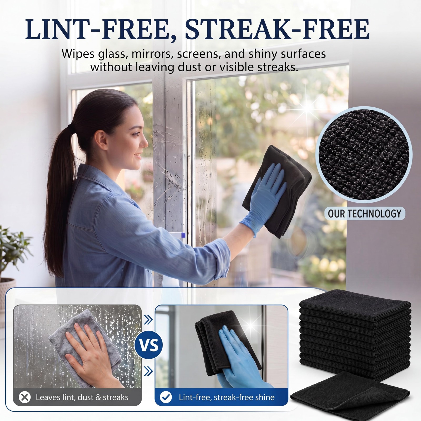 Macarrie 200 Microfiber Cleaning Cloths 12x12 Black