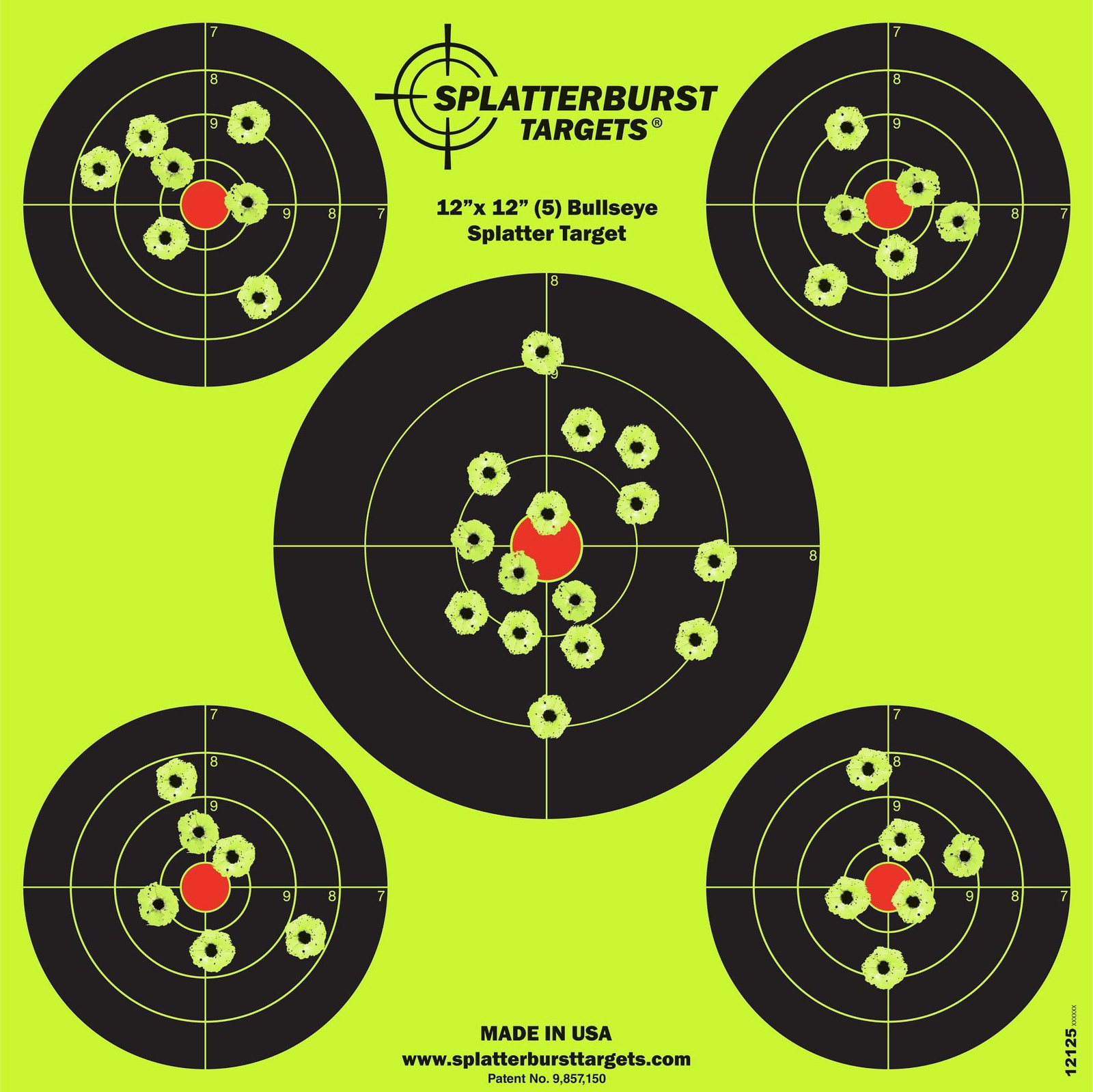 Splatterburst Targets - 12 x12 inch 5 Bullseye Reactive Shooting Target -