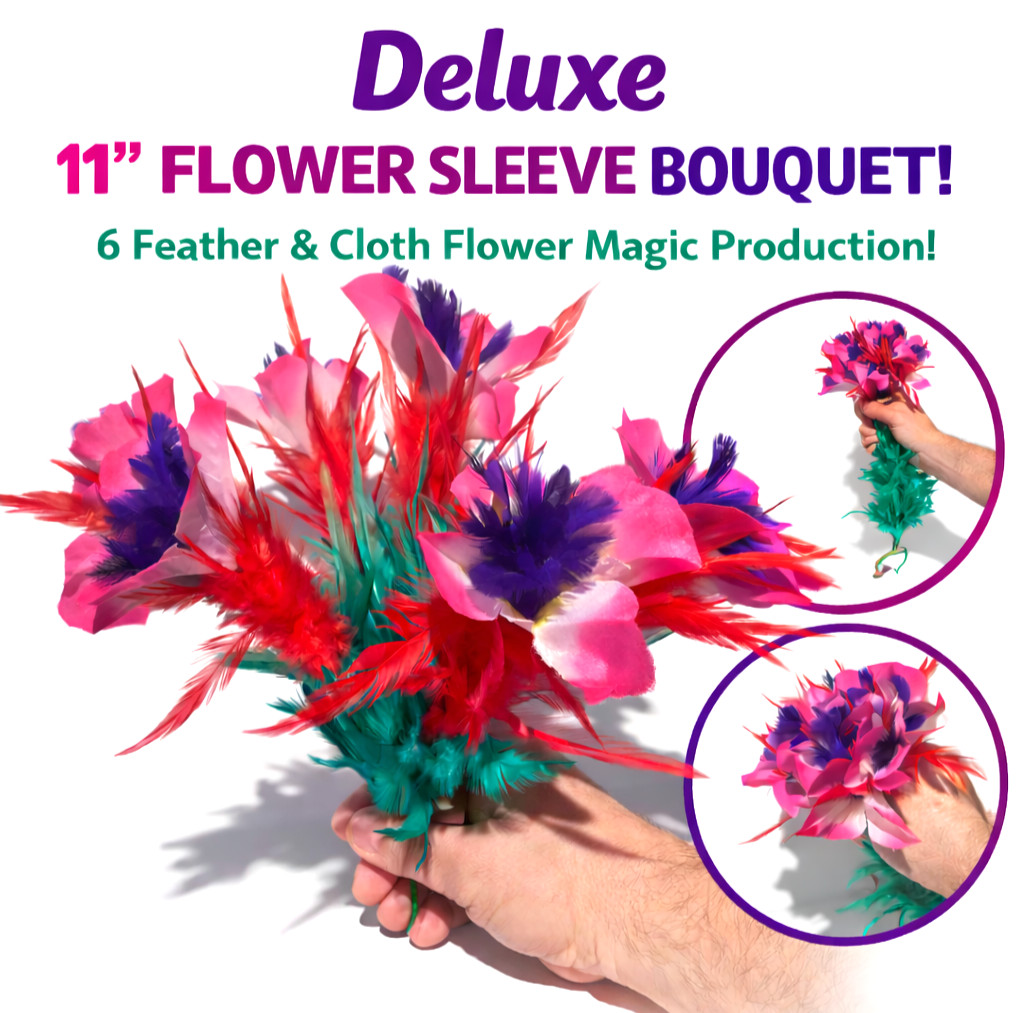 Deluxe 11” PRODUCTION FEATHER FLOWER BOUQUET Sleeve 6 Cloth Stage Magic Trick