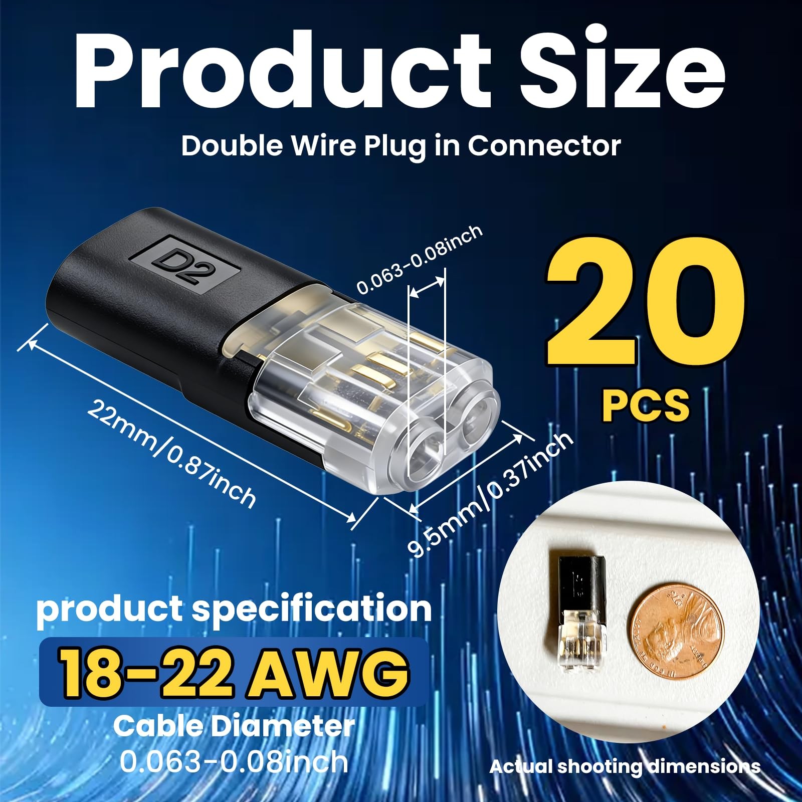 20Pcs Low Voltage Wire Connector Double Wire Plug In Connector w/ Locking Buckle