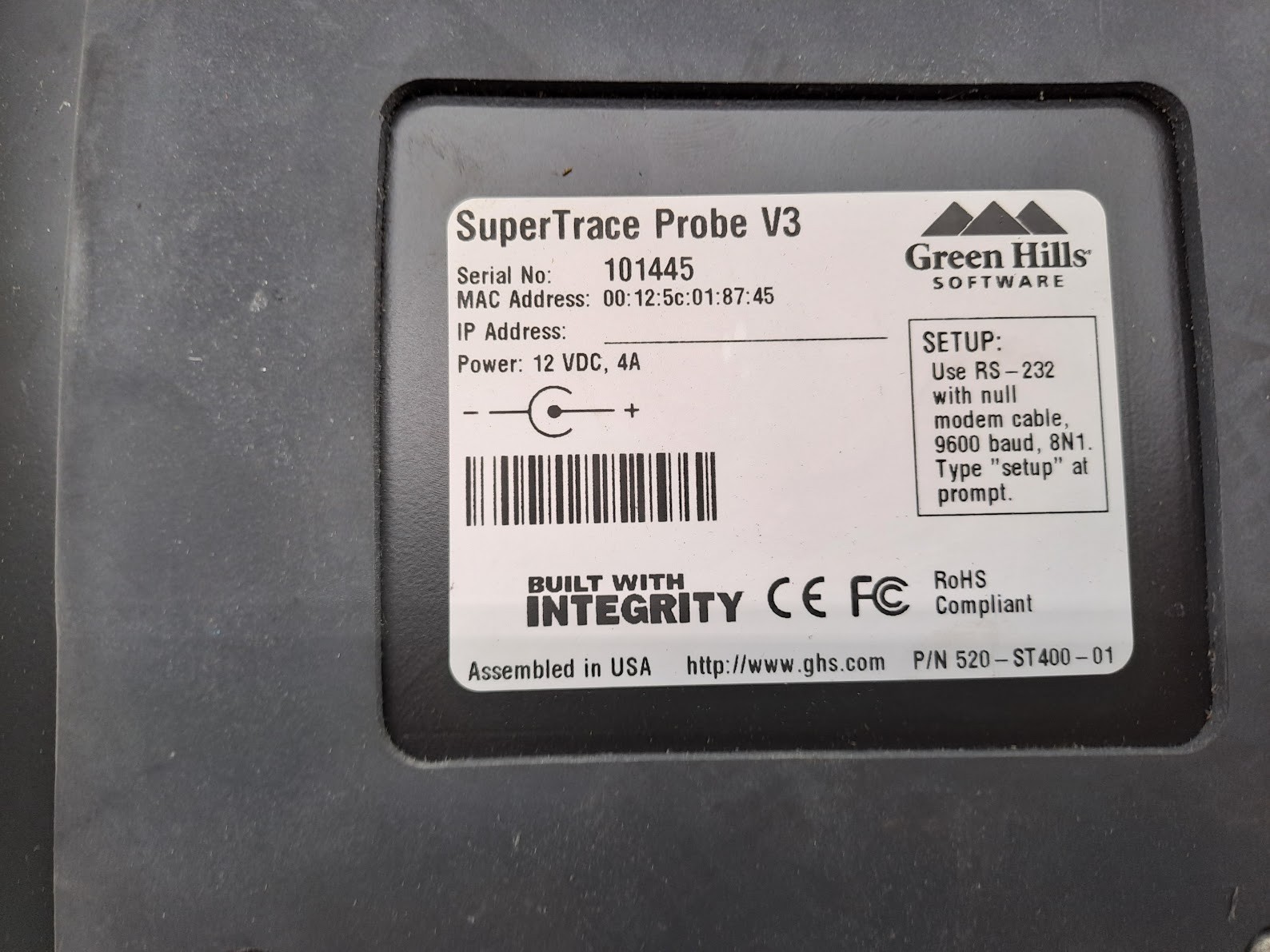 Green Hills SUPER TRACE PROBE V3 S/N 101445