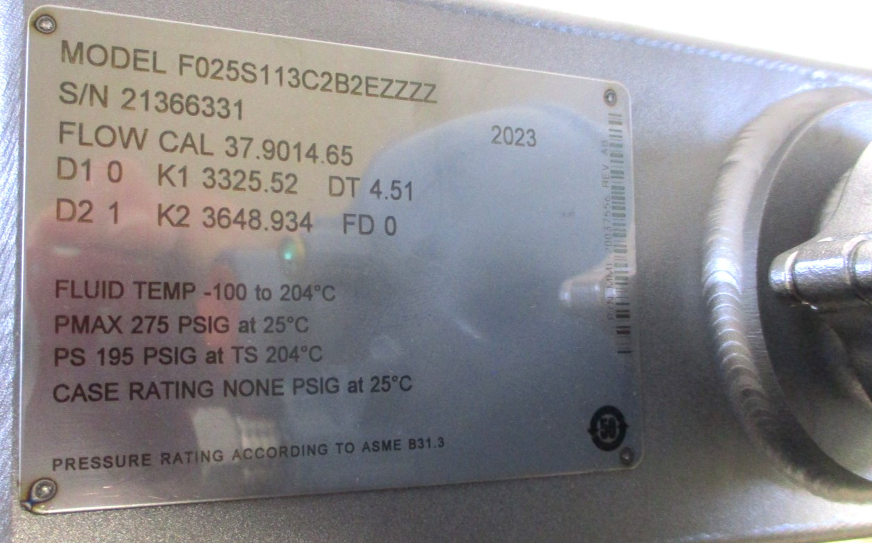 MICRO MOTION , F025S113C2B2EZZZZ, 0.5" 150 RF FLOW METER, 1/4" SENSOR, NOS
