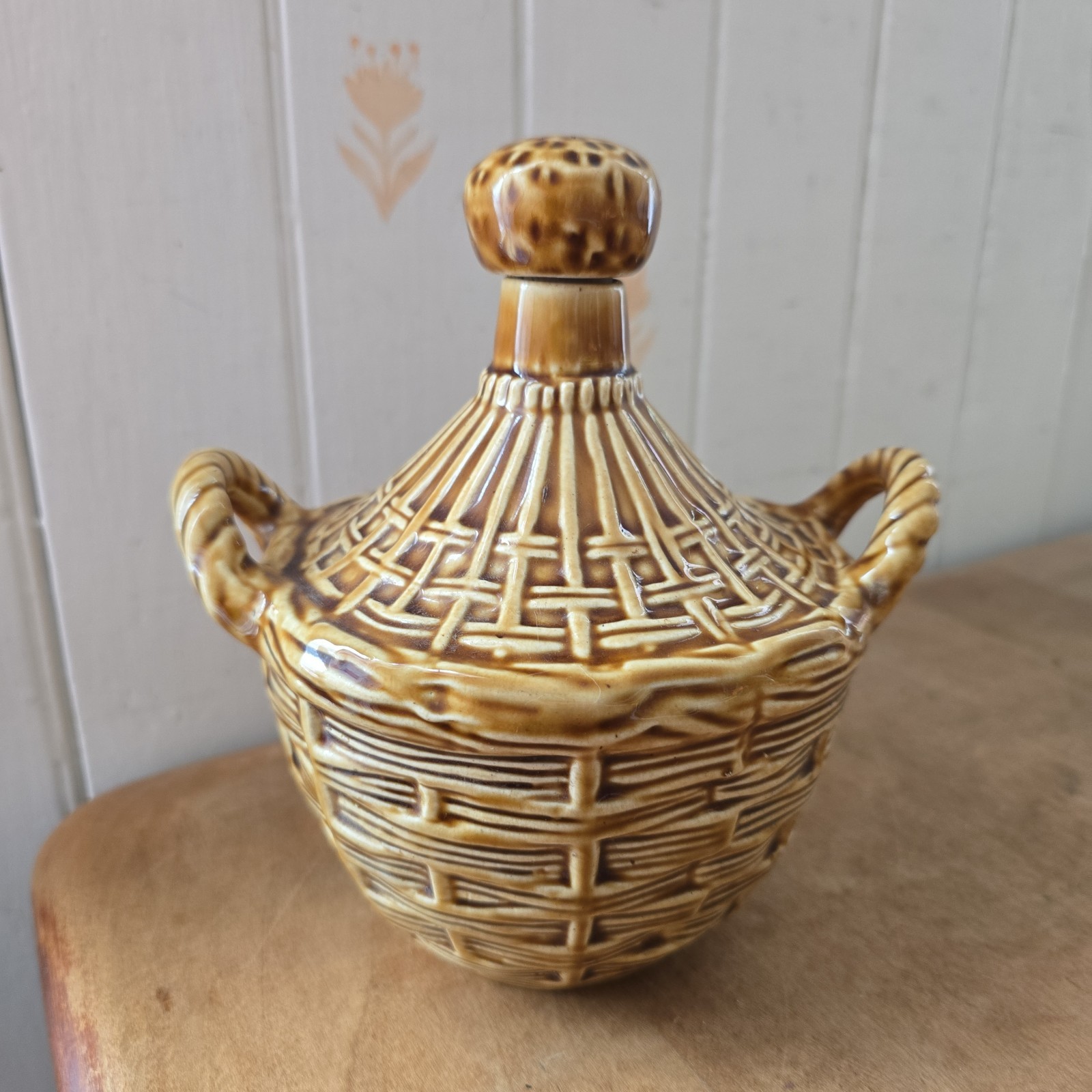 1970's French Calvados Ceramic Brandy Liqueur Decanter Bottle ONLY Cottagecore
