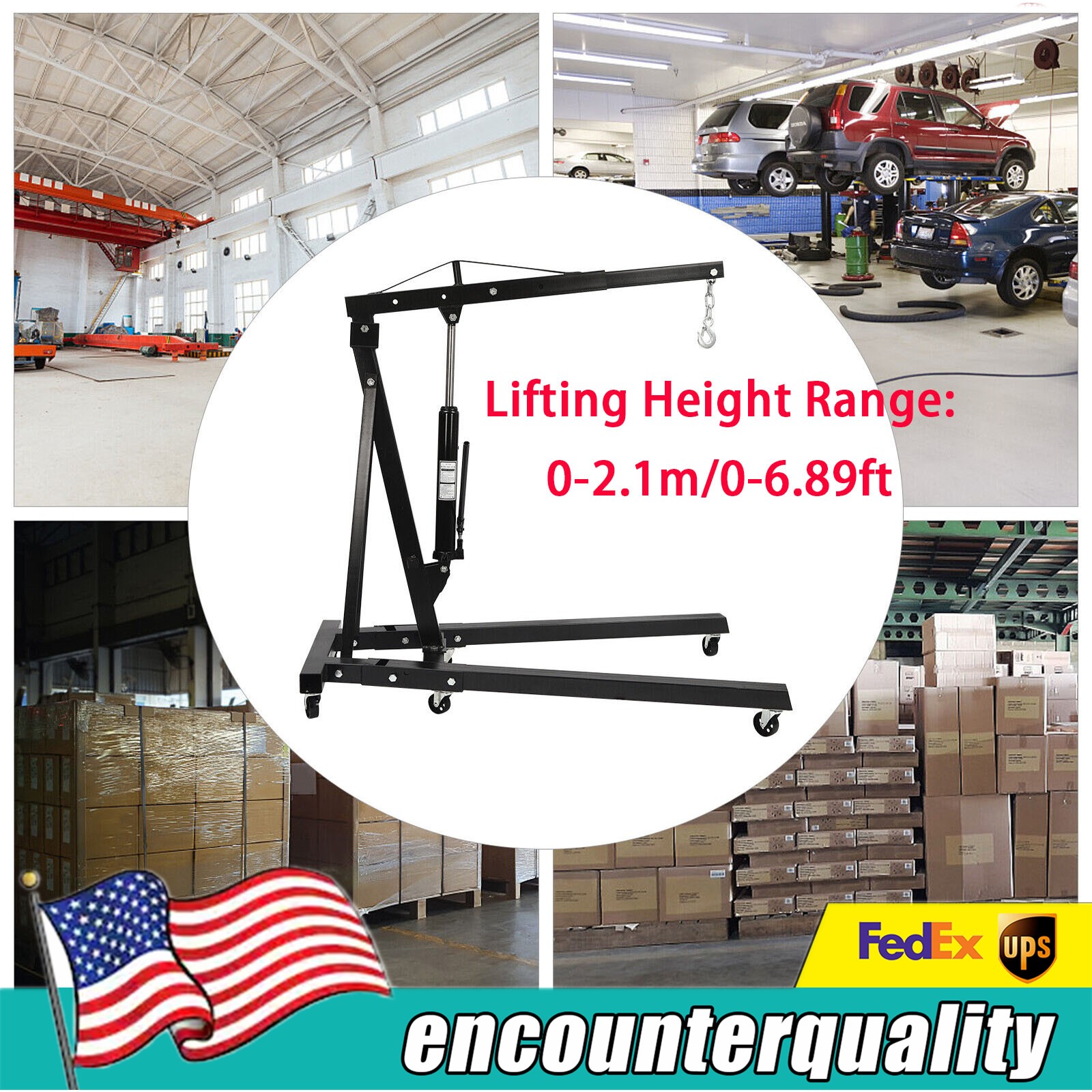 2 TON Engine Motor Hoist Cherry Picker Shop Crane Lift Black 4400LBS New USA TOP