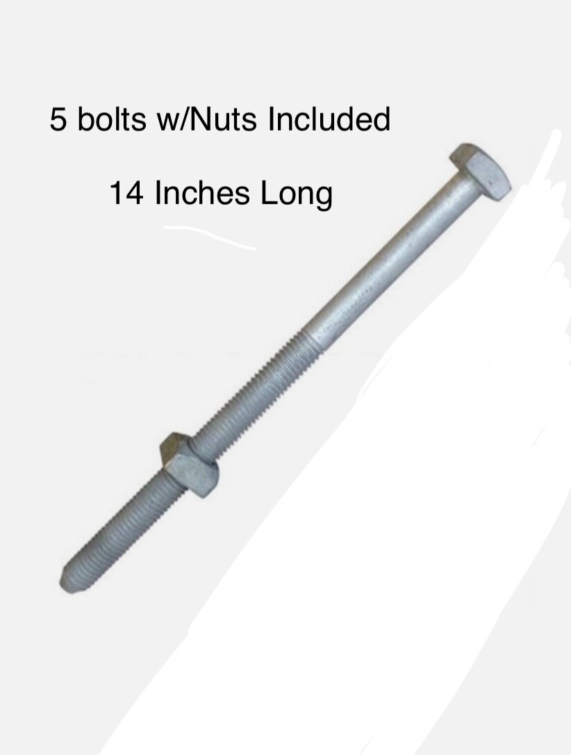 5 PACK Galvanized 5/8” x 14” Square Head Bolt w/ Nut - 14 Inches