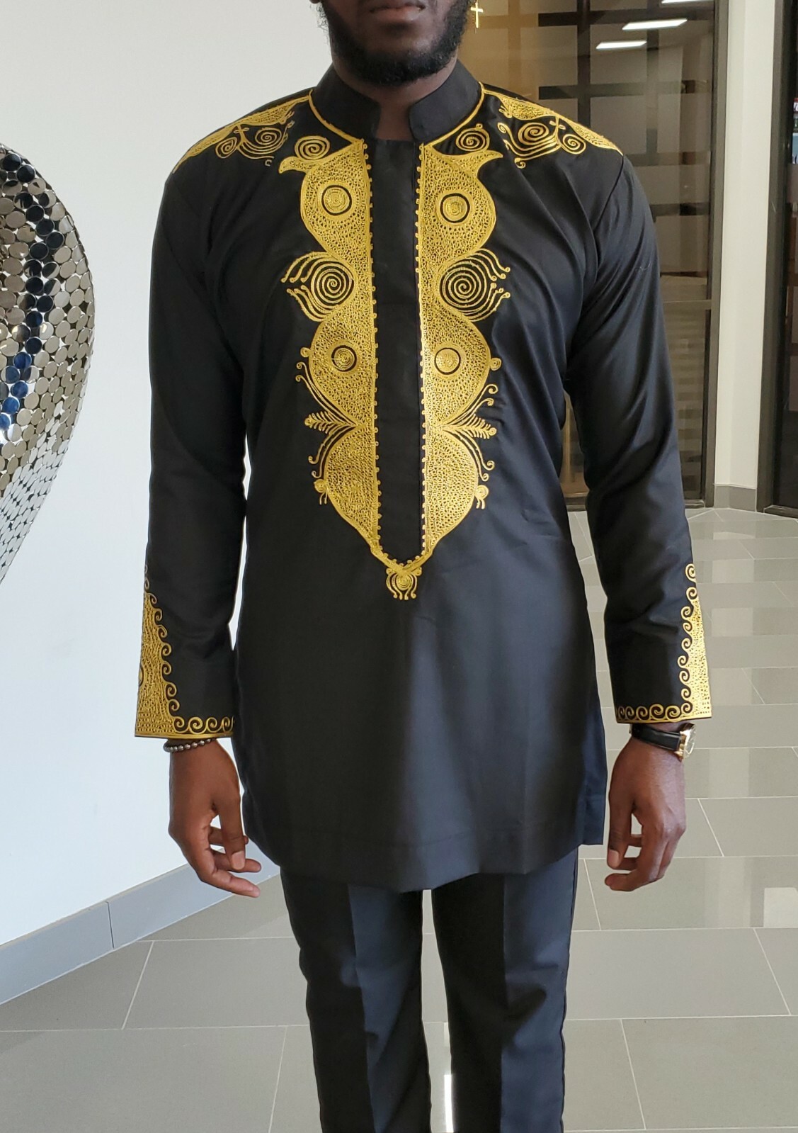 African Traditional Men's Embroidery Suit and Pant Set Clothing.