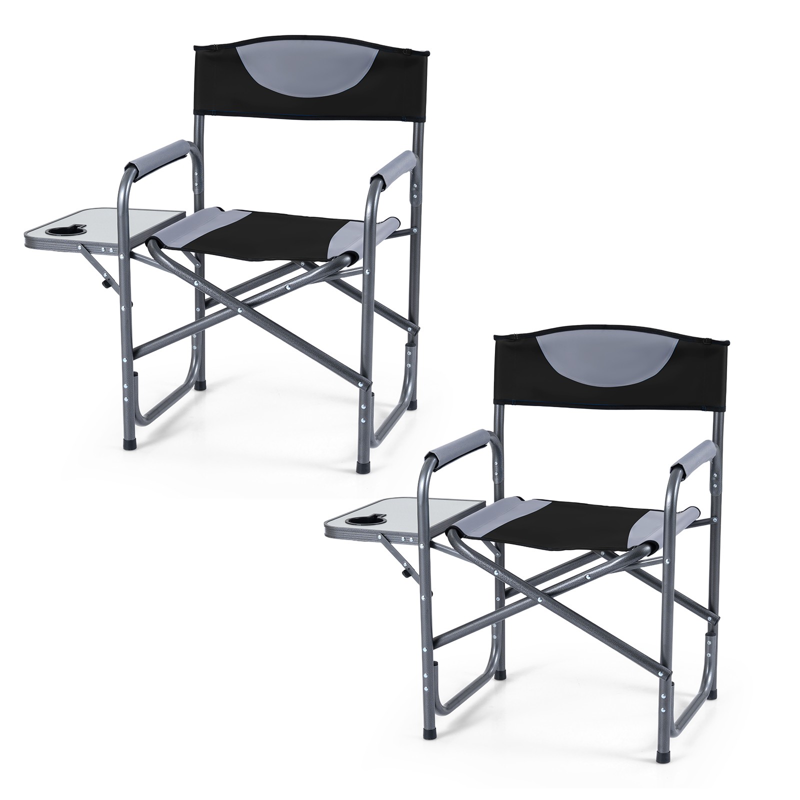 2Pcs Folding Camping Chair, Lightweight Portable Directors Chair with Side Table