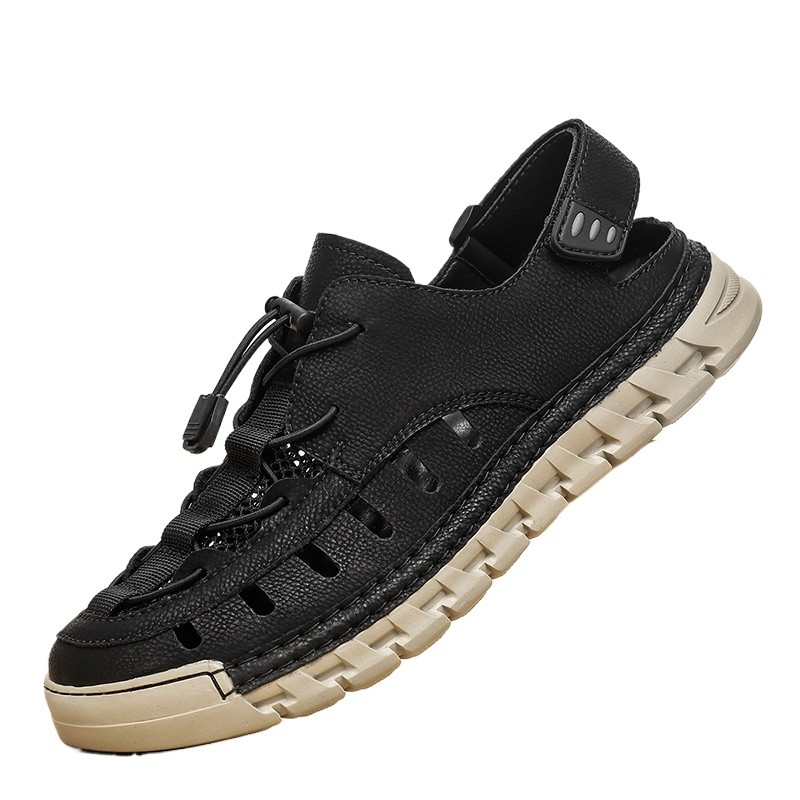 Men's Toe Cap Beach Sandals Breathable Mesh Anti Slip Sewn Casual Outdoor Shoes