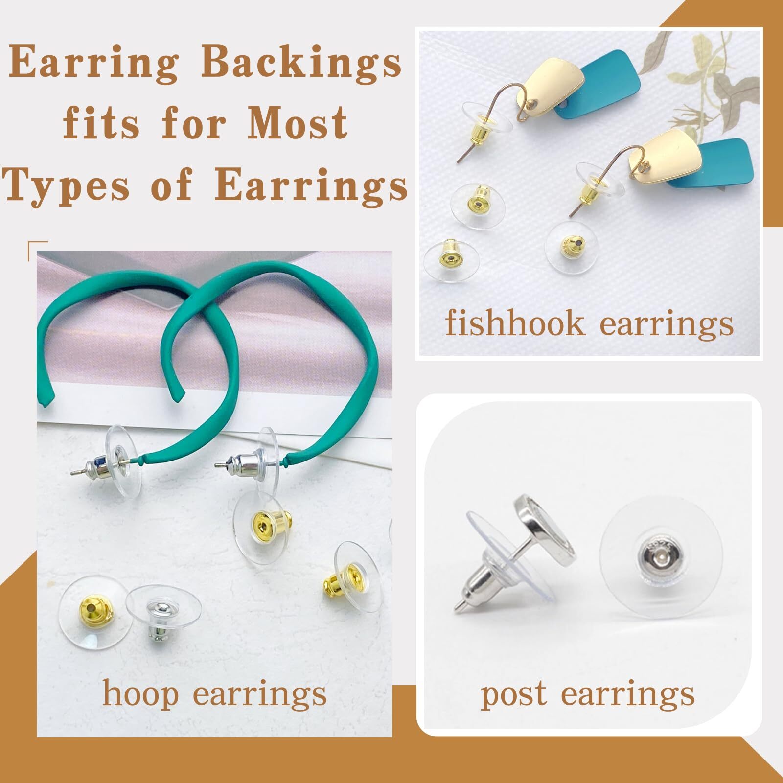 120Pcs Earring Backs Clutch Ear Locking w/ Pad for Studs Fishhook Heavy Earrings