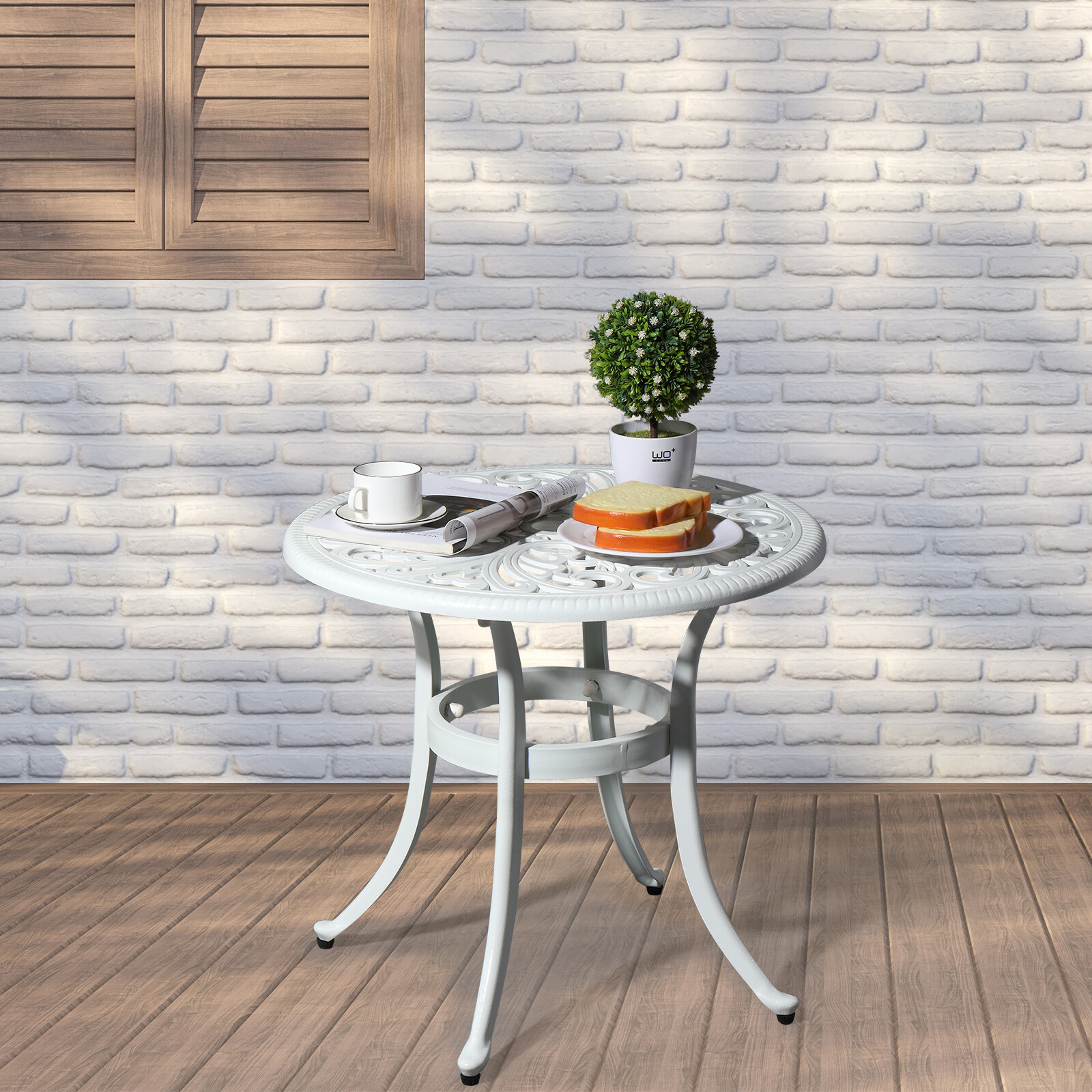 Phoenix Cast Aluminum Round Table Patio End Table Side Table Bar Table White