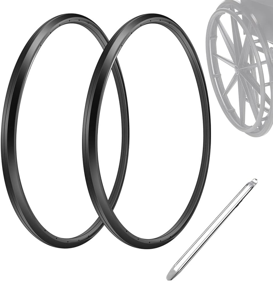 24"x1" Flat-Free Wheelchair Rear Tires – Universal Fit, Tools Included (1 Pair)