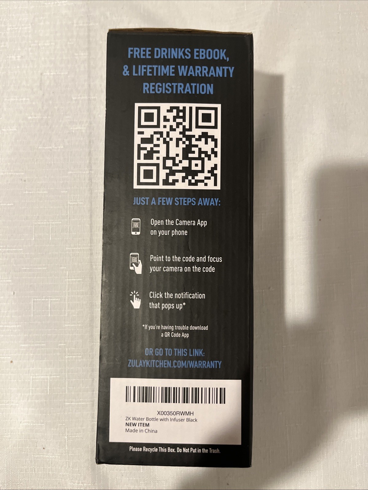 Zulay Kitchen Fruit Infusion Water Bottle Black New In Box