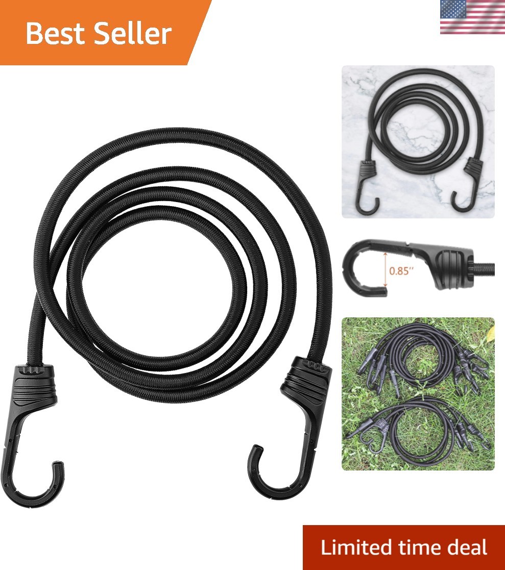 Elastic 60 Inch Bungee Cords with Hooks - Maximum Stretch, Heavy Duty Design