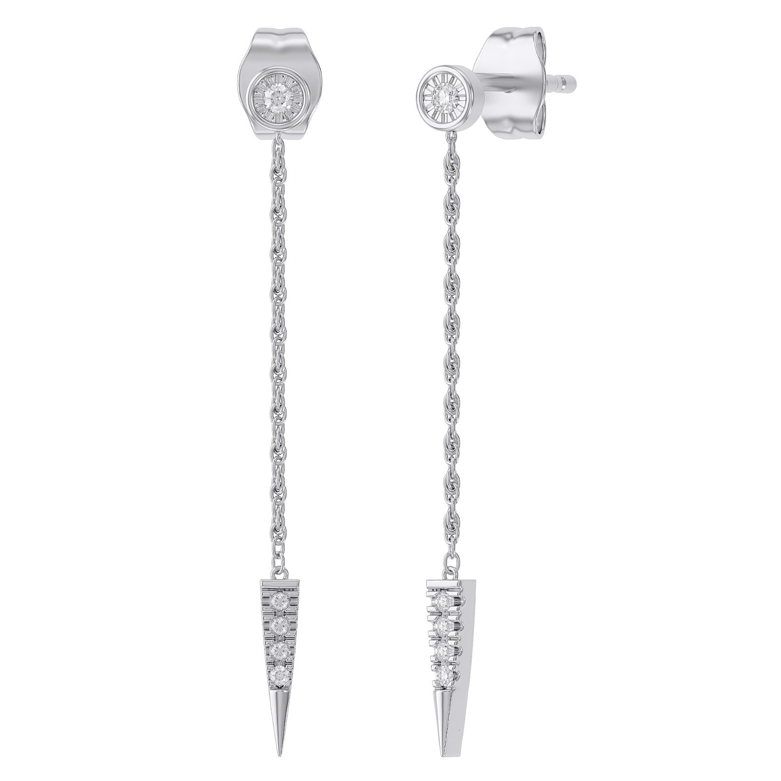 Natural Diamond Chain Drop Dangle Earrings For Women Sterling Silver