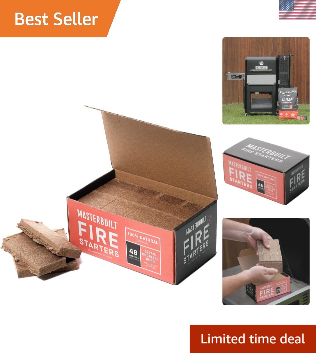 Odorless Wax Fire Starters - Quick Ignite for All Charcoal Grills, 48 Count