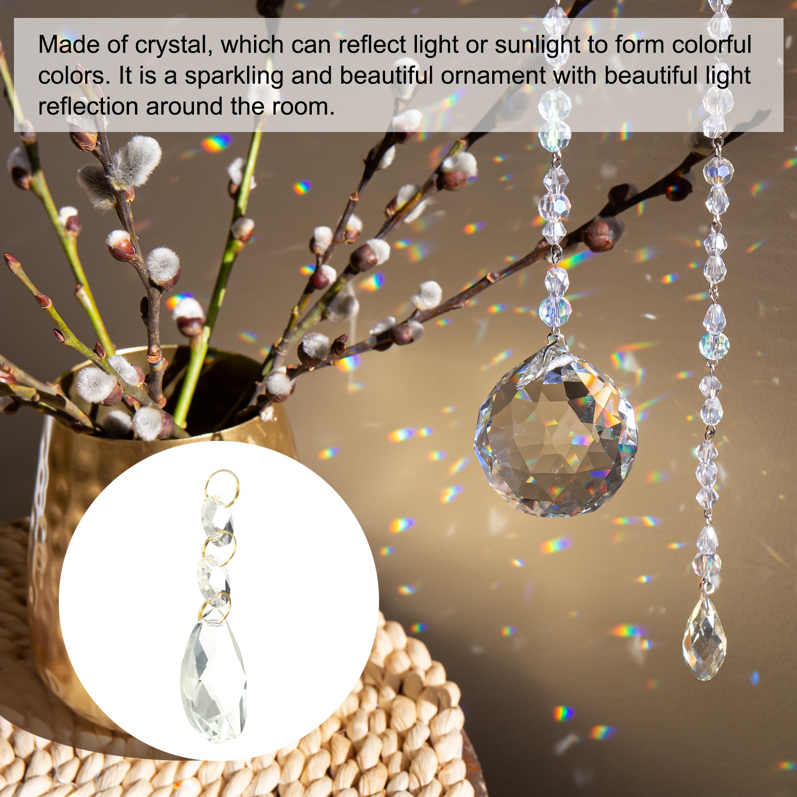 5Pcs 38mm Crystal Teardrop w 14mm Octagonal Bead