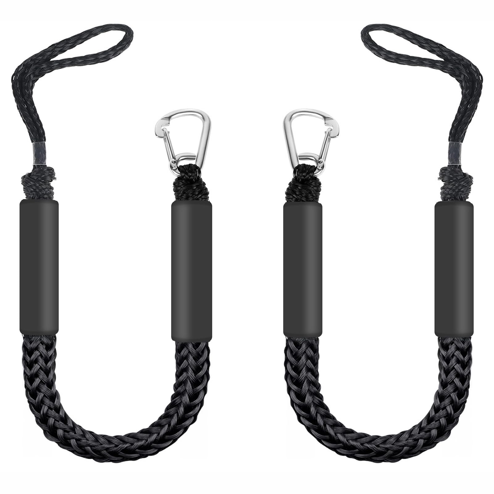 Bungee Dock Lines for Boats 2ft - 2 Pack Heavy Duty Boat Ropes with Clips, Ma...