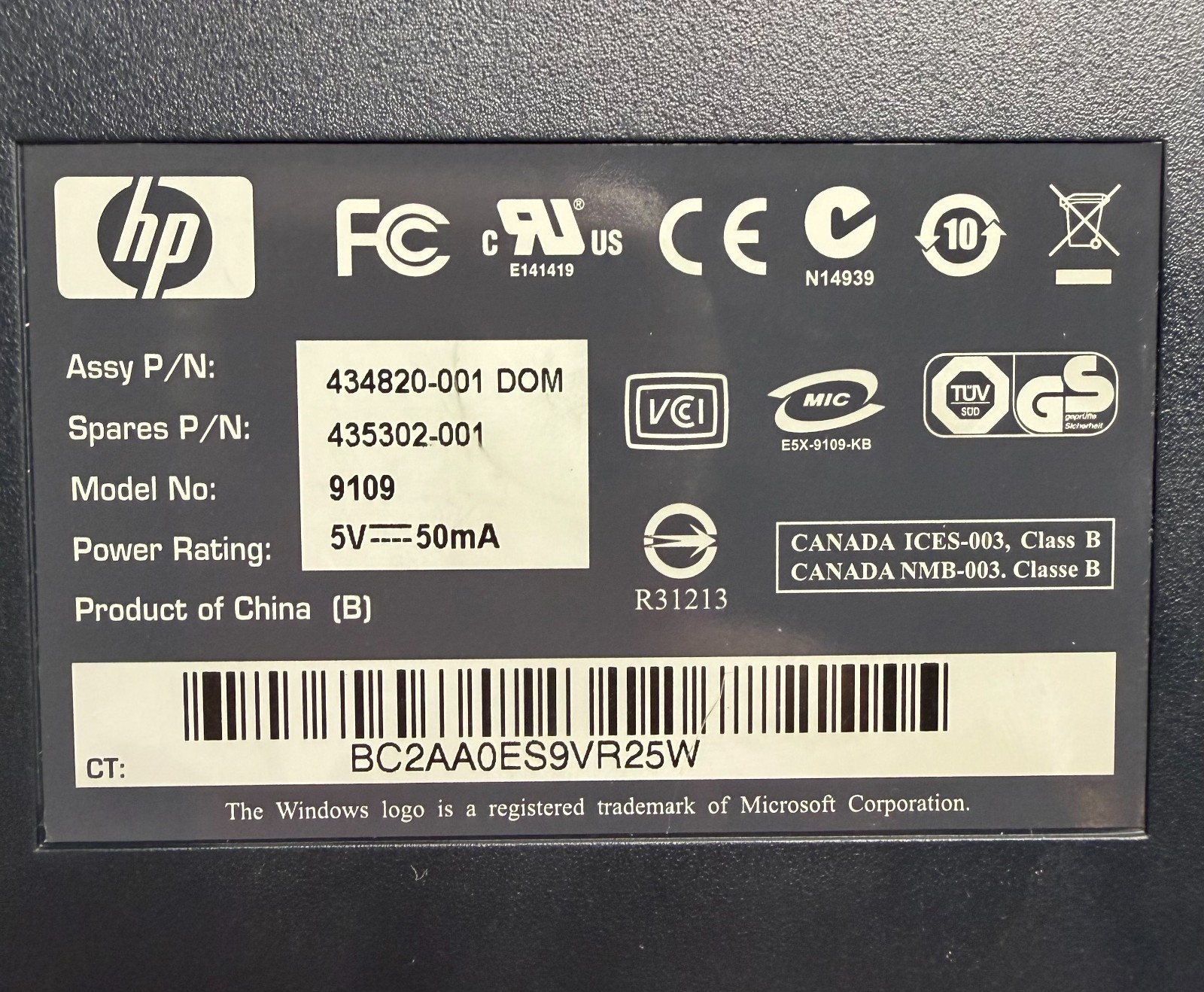 Genuine HP 9109 WIN(DOM) PS/2 Wired Keyboard -Fast Ship