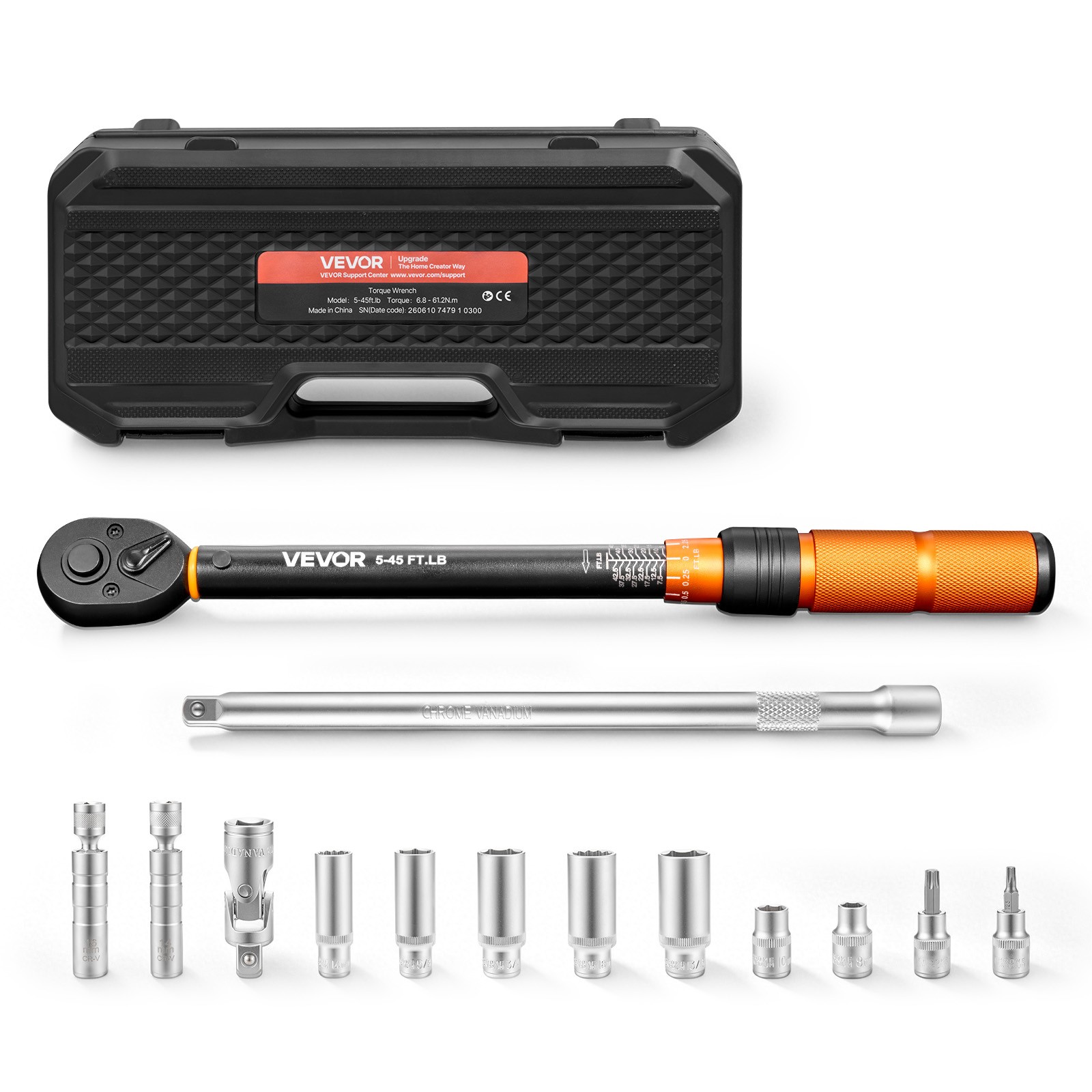 VEVOR Torque Wrench Click Torque Wrench 5-45 lbf-ft / 6.8-61.2 N.m ±3% Accuracy