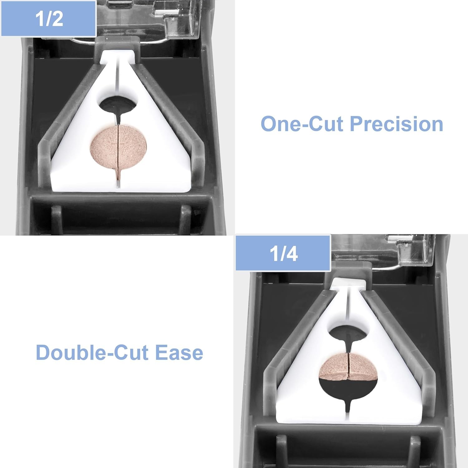 Precision Pill Cutter with V-Shape Holder & Sharp Blade - Travel-Friendly Design