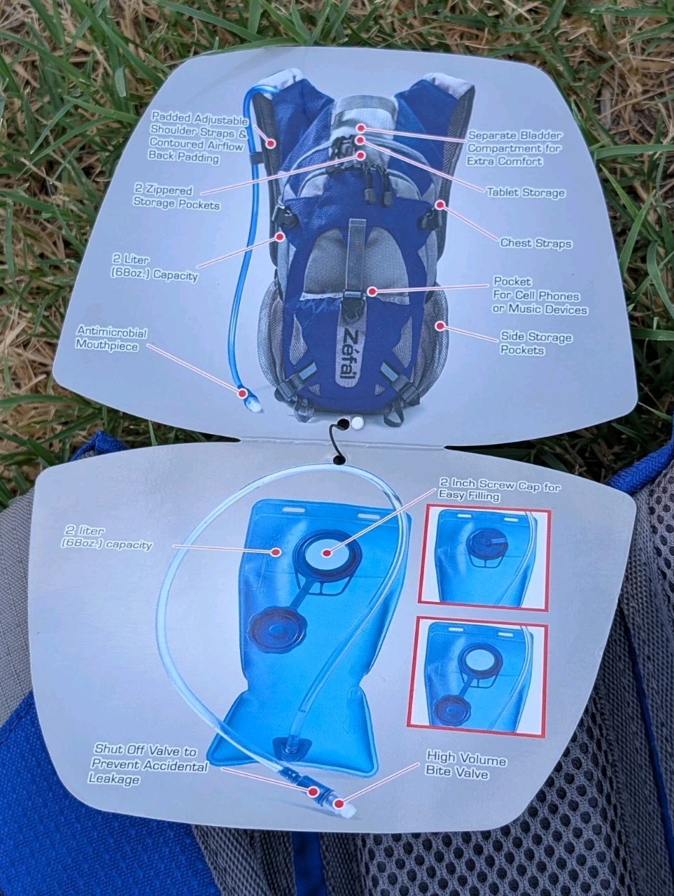 Zefal Z Hydro XC Hydration Backpack – 2L Bladder 6L Storage Blue Gray New
