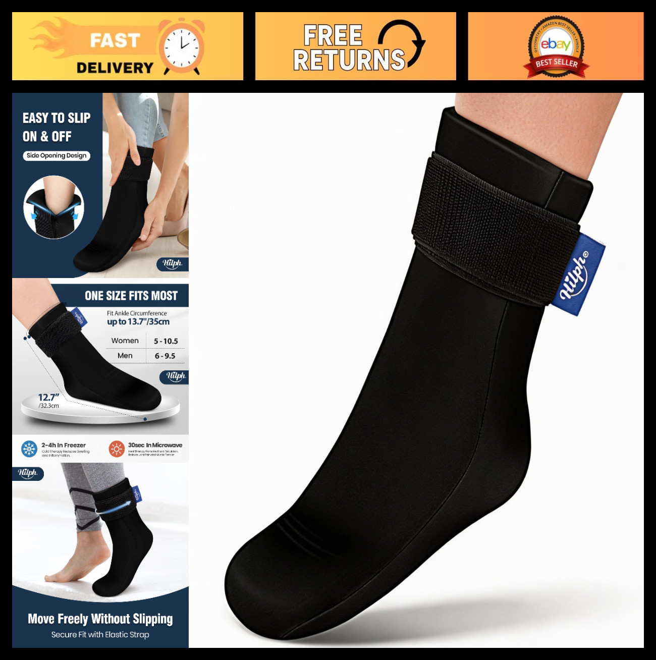 Full Foot Ice Pack Gel Sock - Hot & Cold Therapy for Toe Pain, Plantar Fasciitis