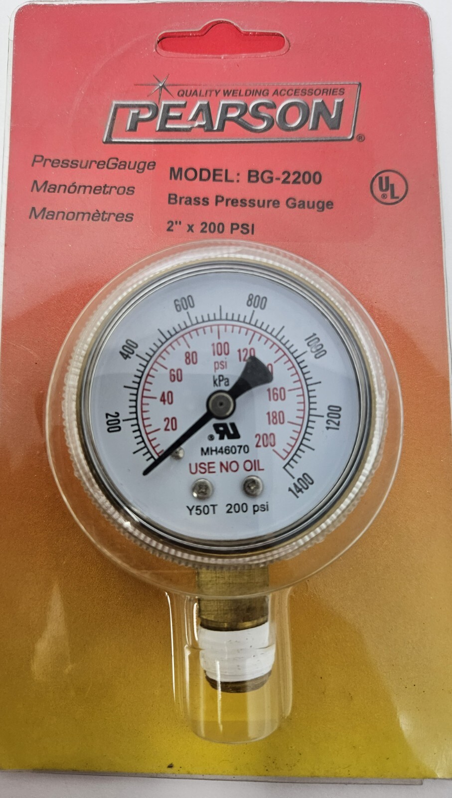 Pearson BG-2200 Brass Pressure Gauge 2" x 200 PSI