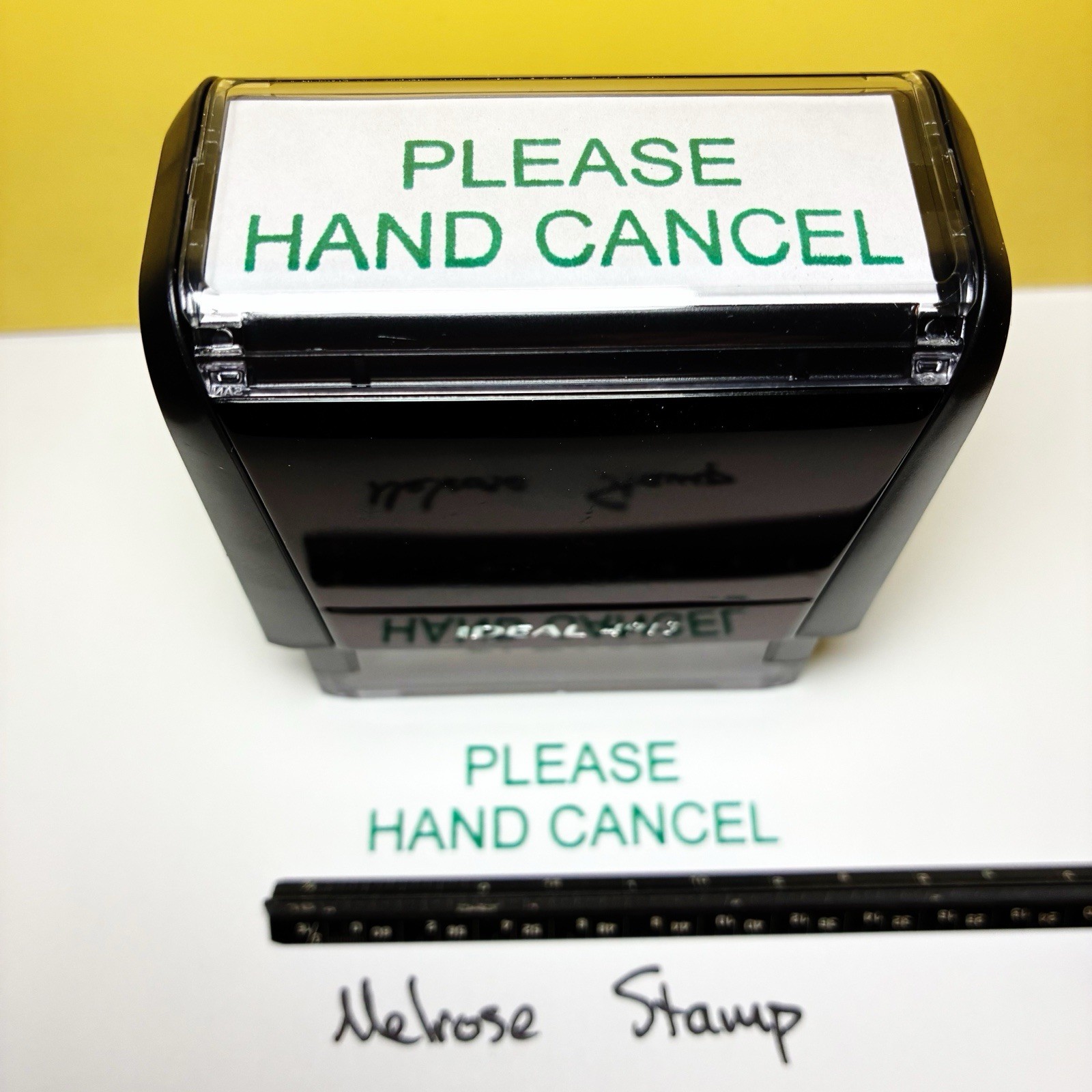 Please Hand Cancel Rubber Stamp Green Ink Self Inking Ideal 4913