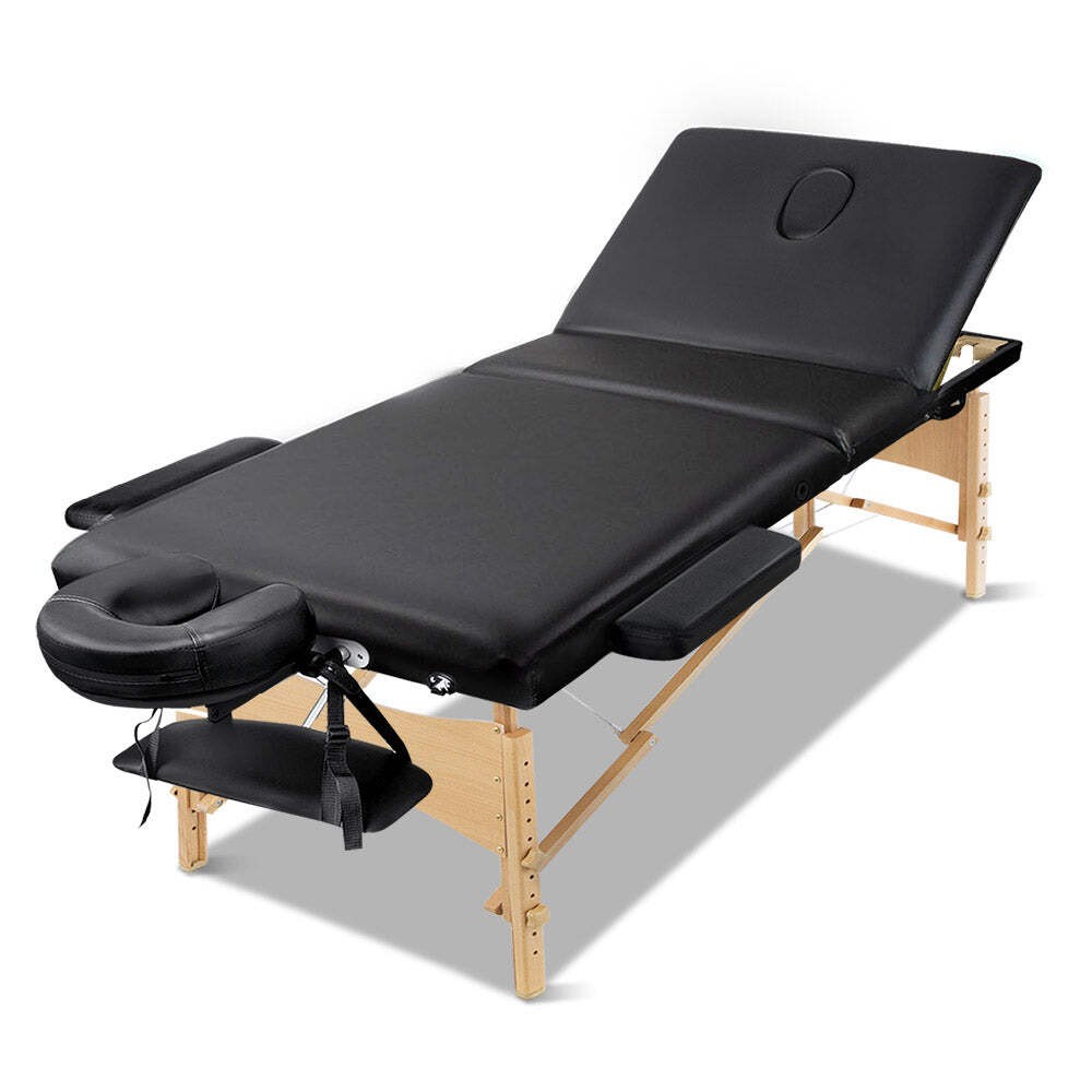 NNEDSZ 3 Fold Portable Wood Massage Table - Black