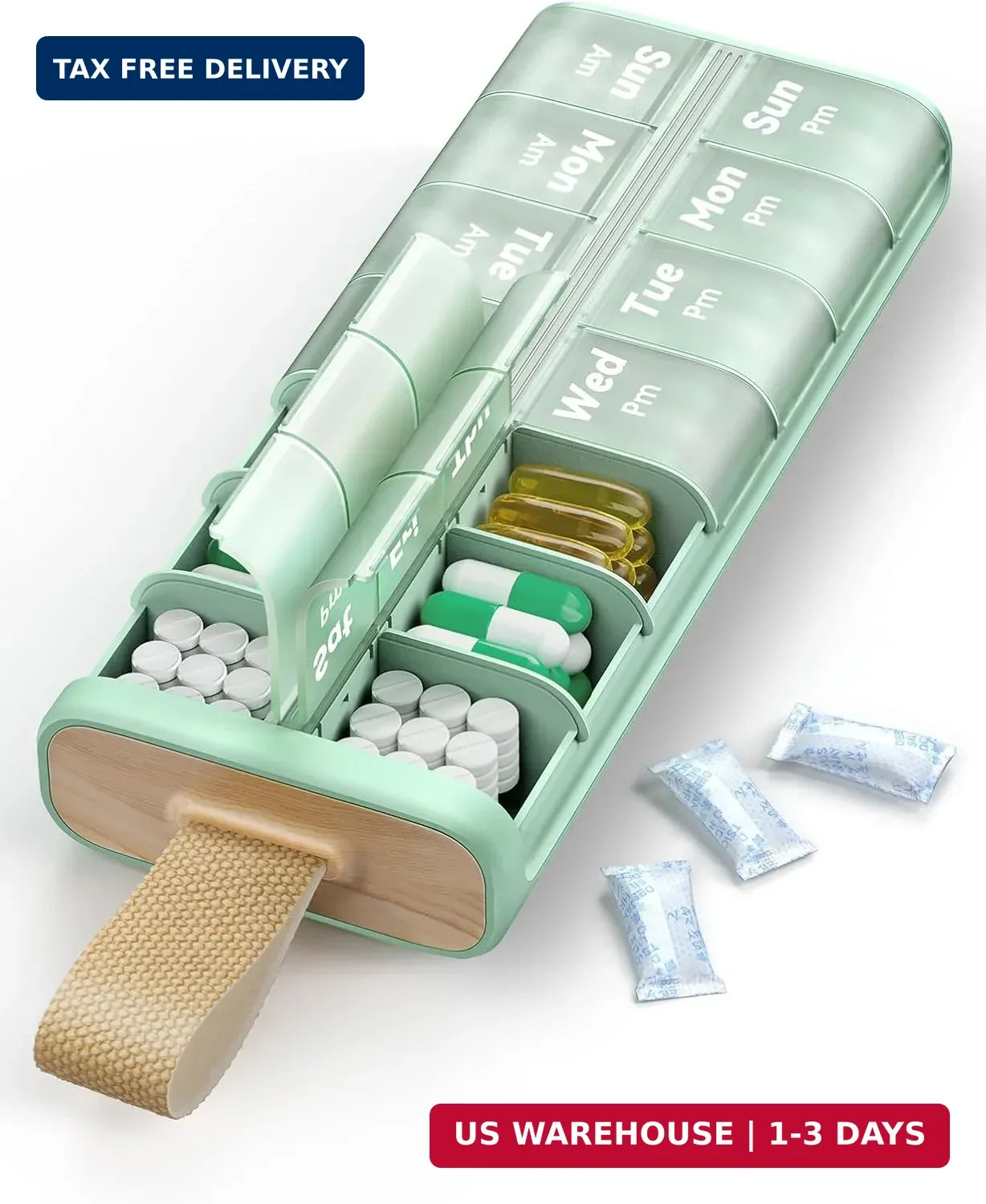 AM PM Pill Organizer 7 Day, 2 Times a Day Weekly Pill Box with Moisture-Proof De