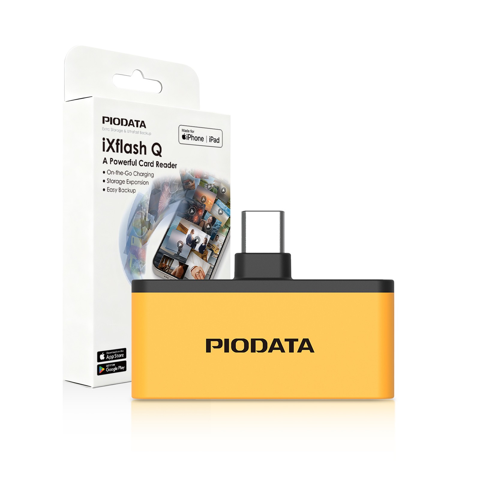 Micro SD Card Reader for USB C iPhone Android, Passthrough Charging Yellow/Black