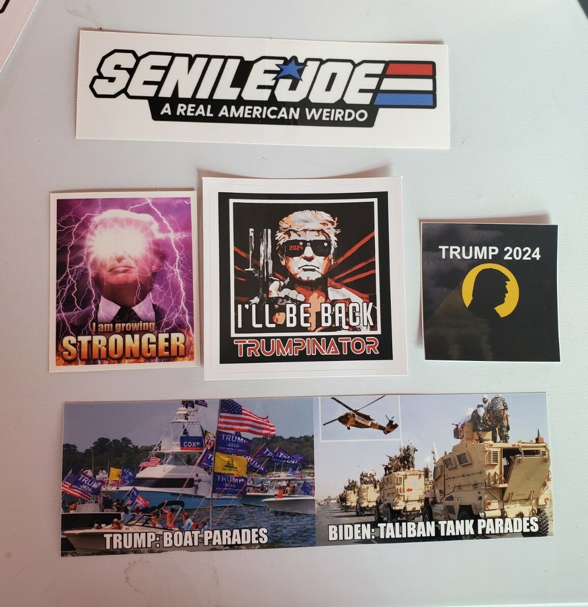 TRUMP 2024 STICKERS 4 PACK LOT VARIETY PACK I'LL BE BACK TERMINATOR BOAT PARADES