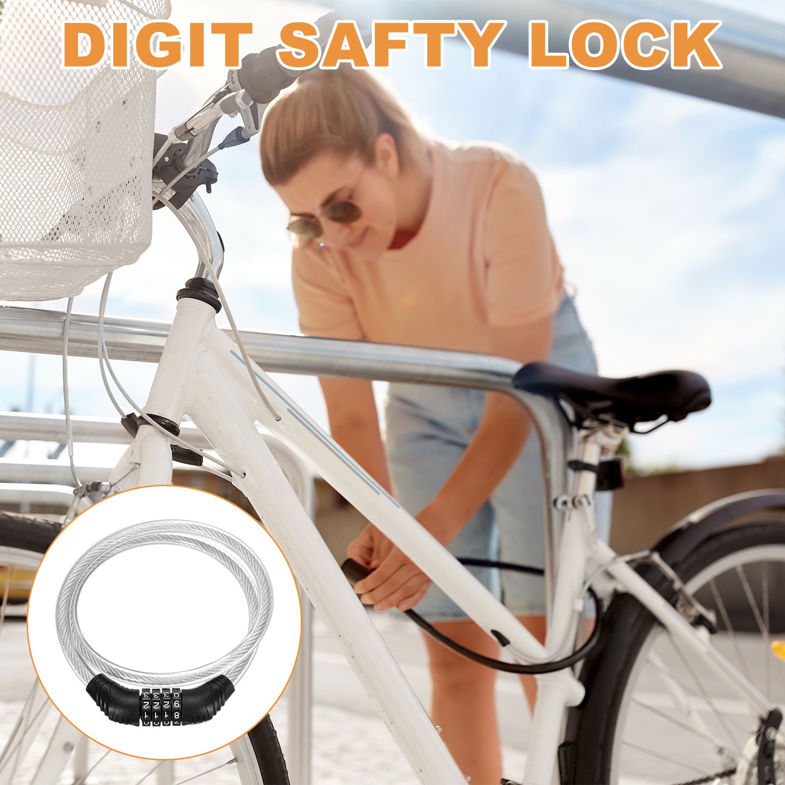 80cm Bike Lock Cable, Security Bike Wire with 4 Digit Code Combination, Clear