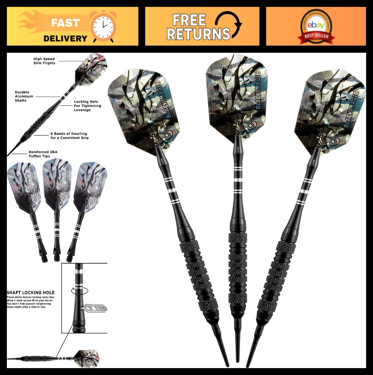 Soft Tip Darts 18g - Viper Black Magic Style, Precision Flight, Durable Design