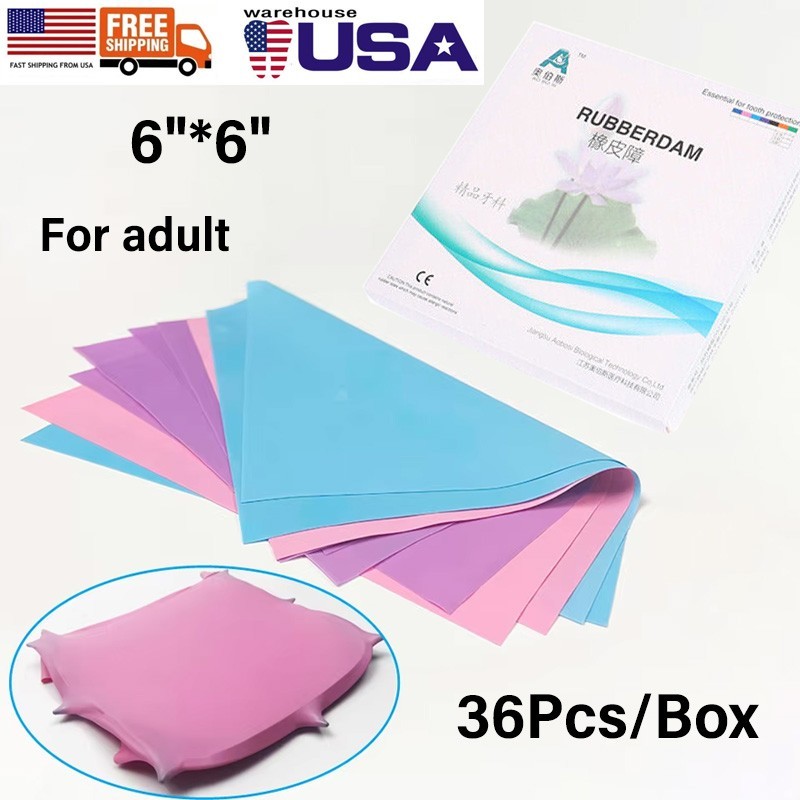 36Pcs Dental Rubber Dam Sheet Natural Latex Barrier 6"*6" For Adult Medium Gauge