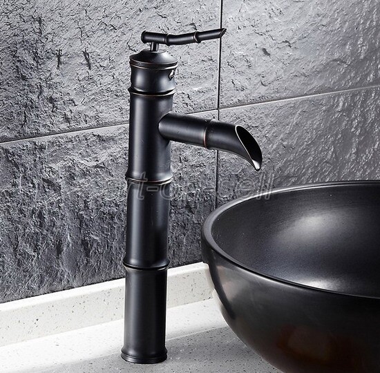 Black Bronze Bamboo Bathroom Vessel Sink Tap Lavatory Vanity Basin Faucet ahg017