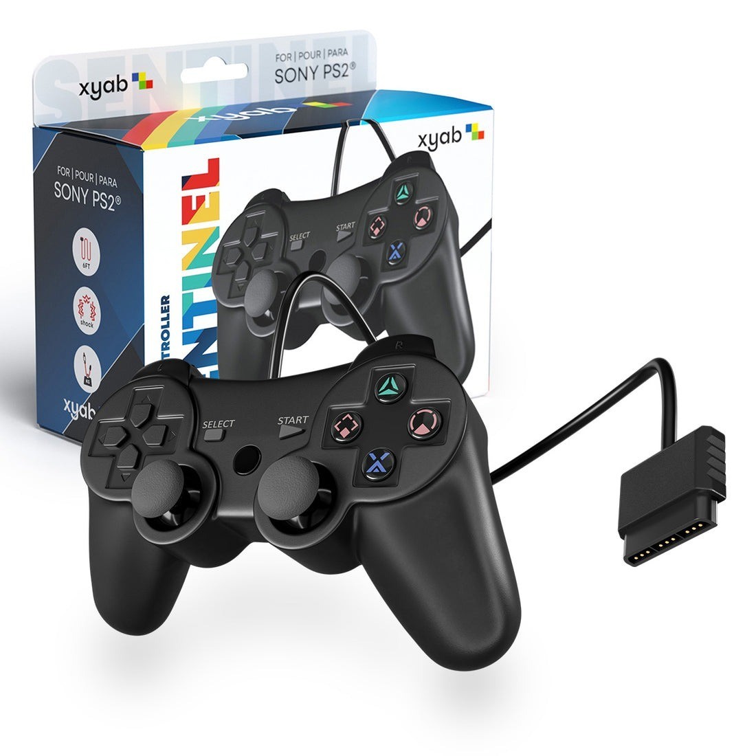 NEW Wired Controller for Sony PlayStation 1/2 PS1/PS2 Black Dual Vibration 5 ft