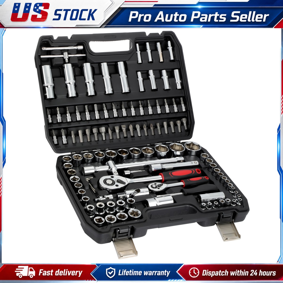 108PCS Socket Wrench Set 1/4" 1/2" Drive Socket and Ratchet Wrench Tool Set US
