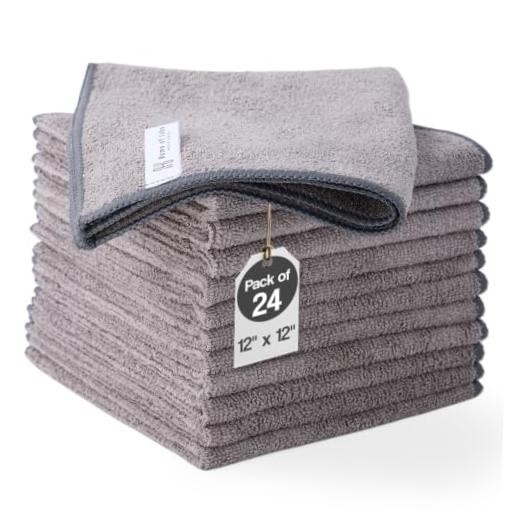 Microfiber Cleaning Cloth Pack, 12x12 Inch Lint Free Streak Free 24 Grey