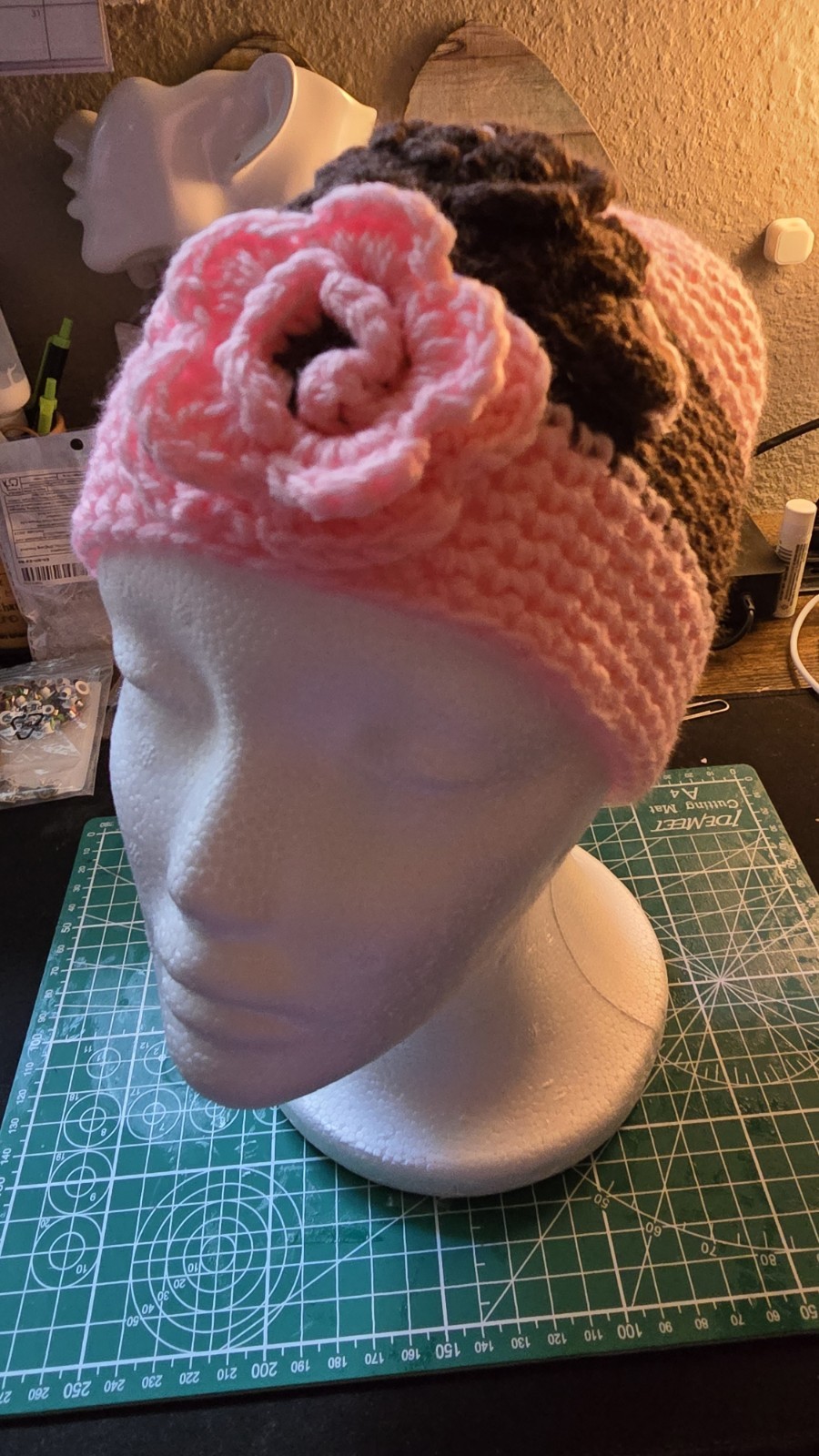 Adult/Child Crocheted Beanie with 2 full front roses  brand new