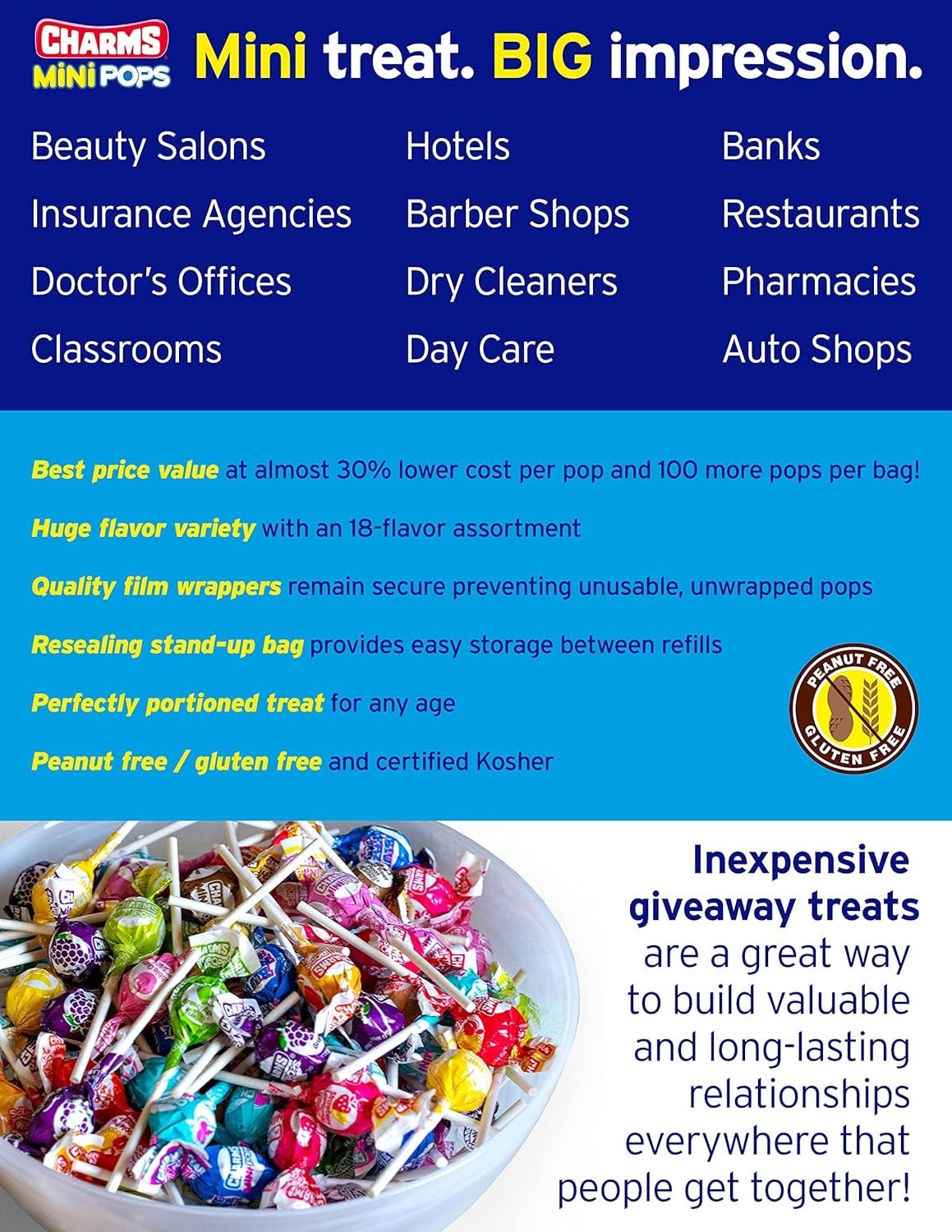 Charms Mini Pops - 400 Individually Wrapped Candy Lollipops