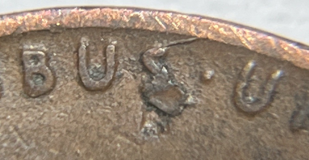 1938 D Lincoln Wheat Penny Error Strike Through Copper Shaving Reverse
