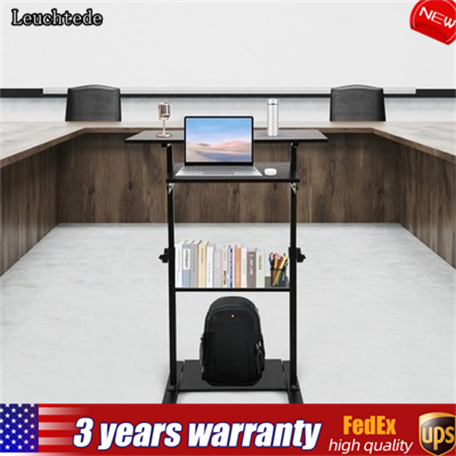 Black Mobile Height Adjustable Stand Up Desk Workstation Presentation Cart New