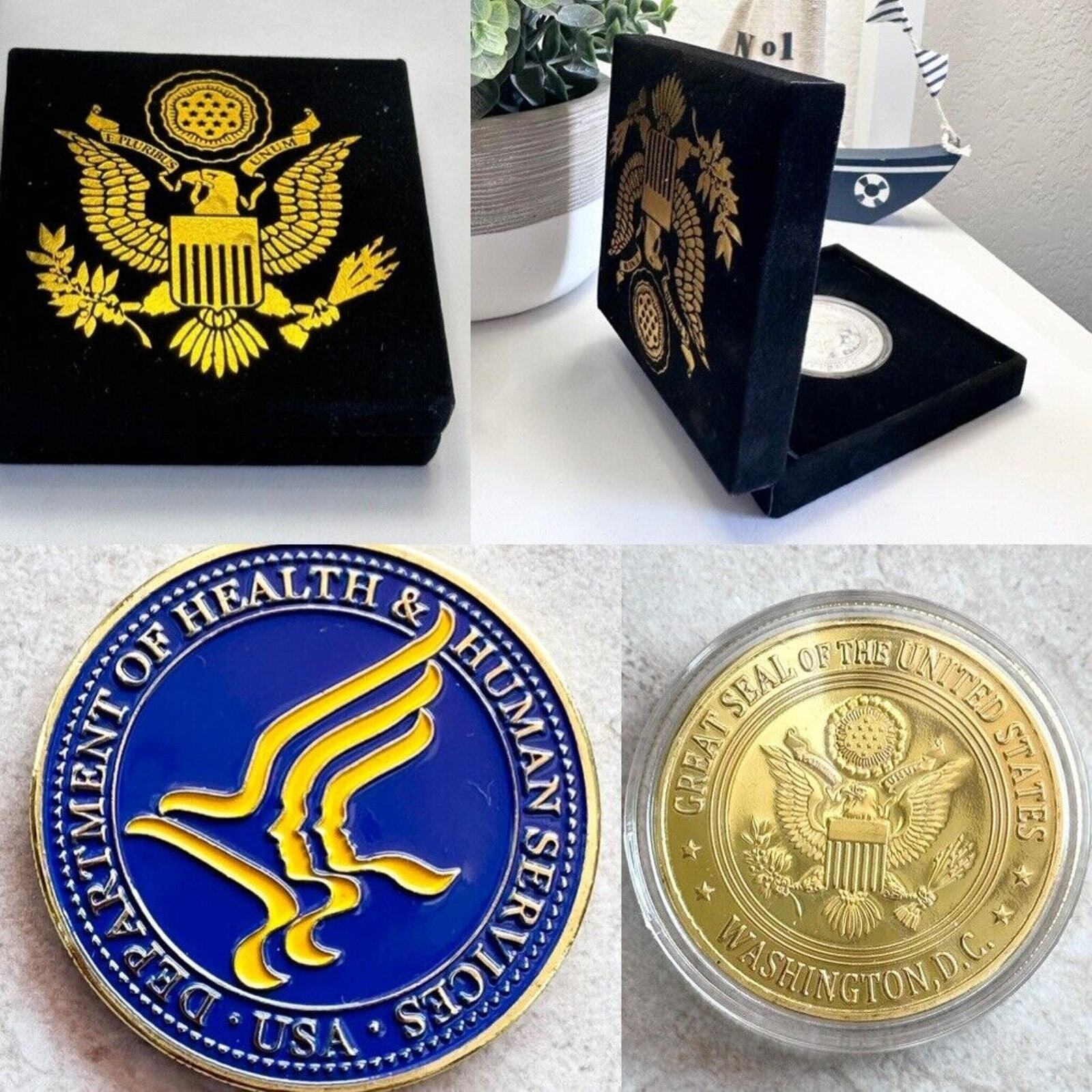 U S Department of Health & Human Services Challenge Coin with velvet case