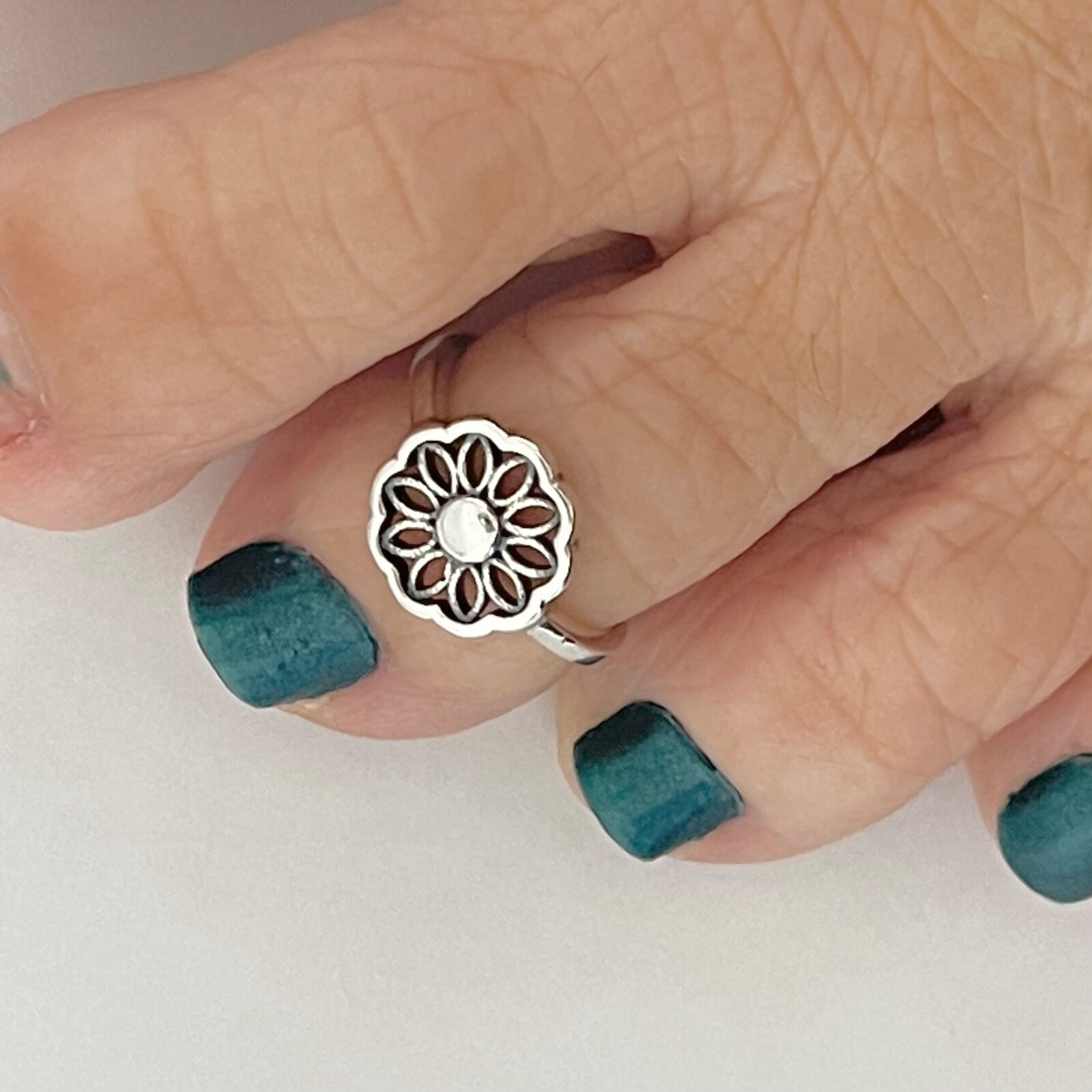 Sterling Silver Mandala Toe Ring, Flower Ring, Silver Rings