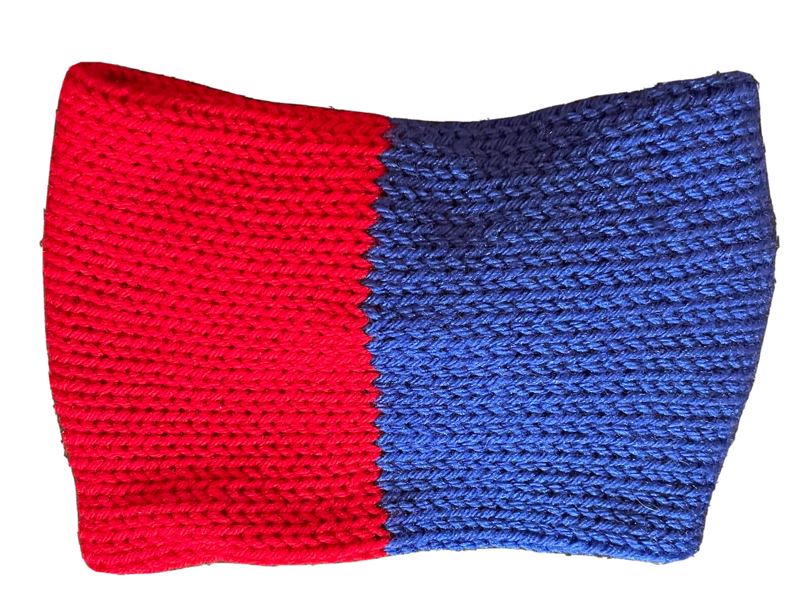 HANDMADE KNITTED TWISTED EAR WARMER. COLORS BLUE & RED