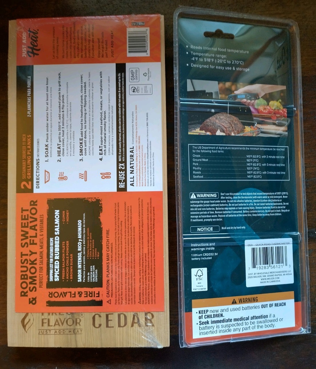 Cedar Grilling Planks (2-pk) & (1) Quik Read Meat Thermometer -- New